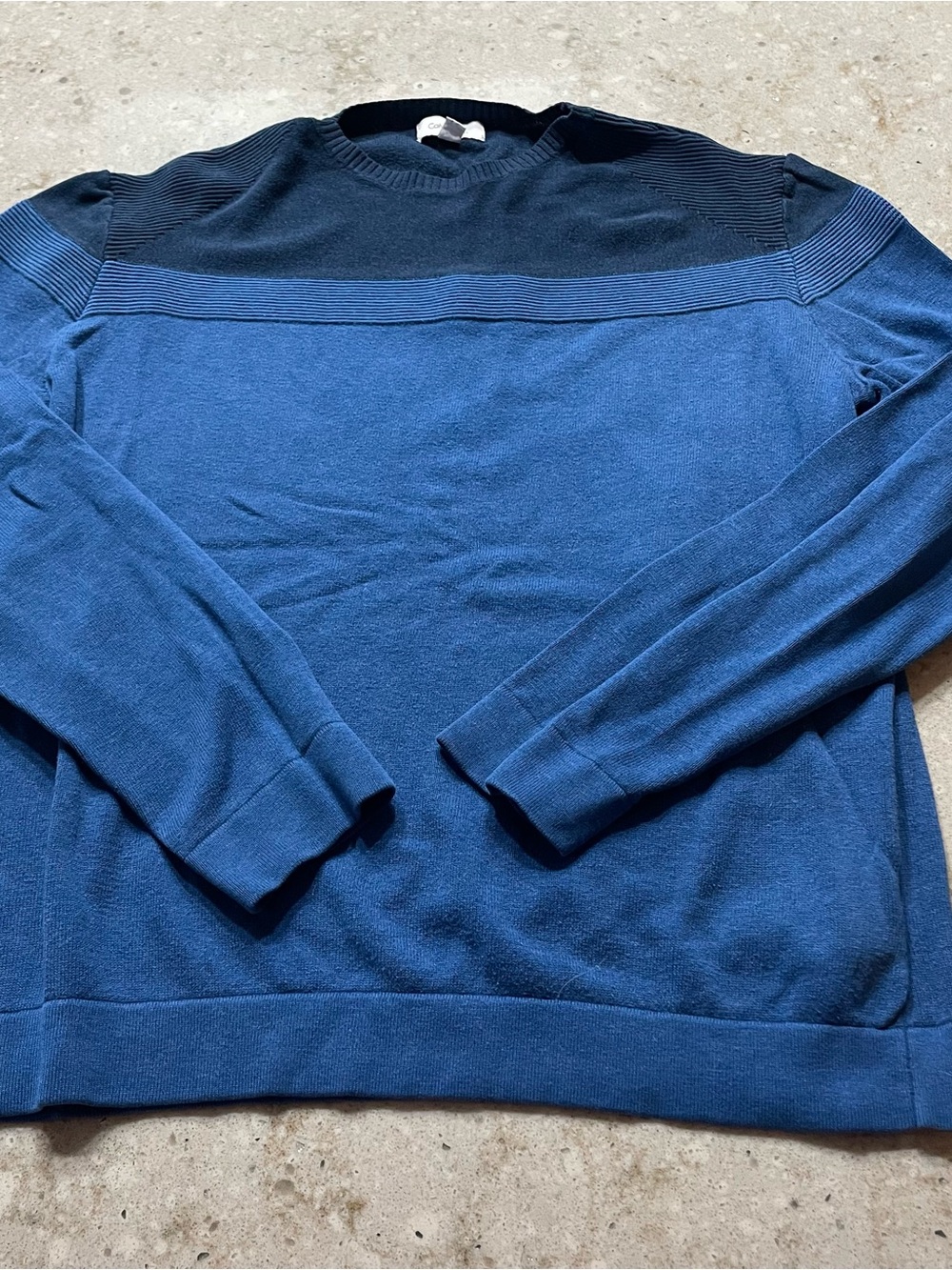 Calvin Klein Two-Tone Navy and Blue Crewneck Sweater